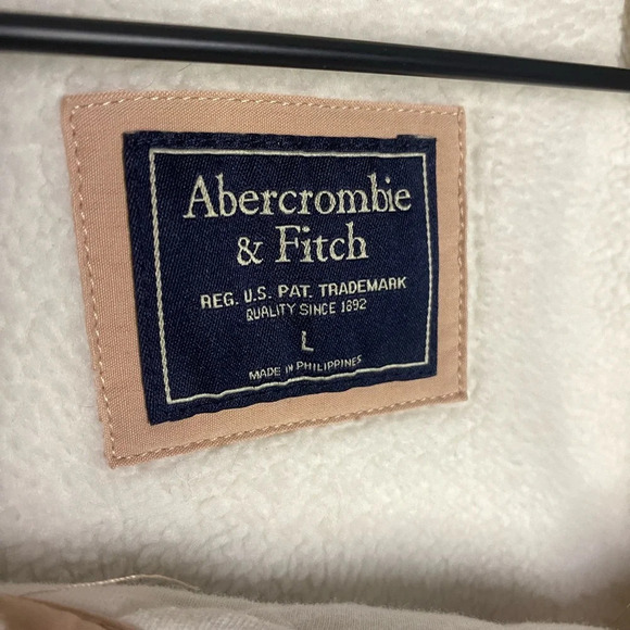 Abercrombie & Fitch Fleece Pullover large cream blush warm cozy pockets - Picture 2 of 7